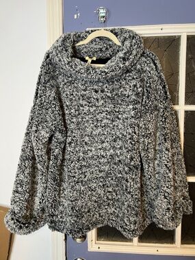 Cozy Gray Marled Sherpa Funnel-Neck Women’s Sweater Kori size large NWT